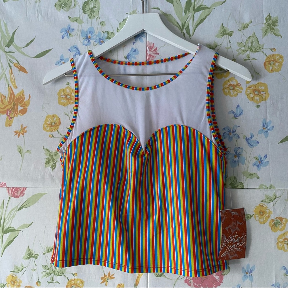 Kortni Jeane Primary Stripe Netted Sweetheart Top NWT